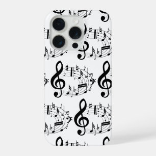 Coque iPhone 15 Pro Notes de musique noires en forme ovale en motif