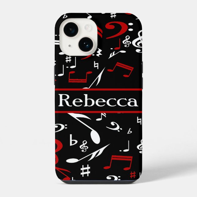 Coque iPhone Notes de musique personnalisées rouges, blanches e (Verso)