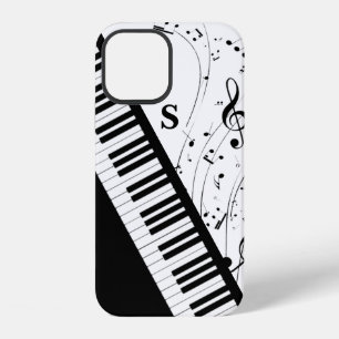 Coque iPhone 12 Notes musicales de piano clavier Monogramme noir b