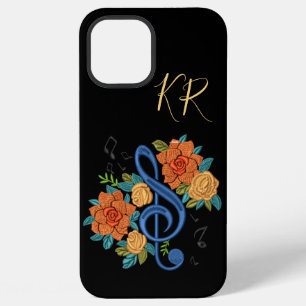 Coque iPhone 12 Pro Max Notes musicales Note Clé musicale Monogramme flora
