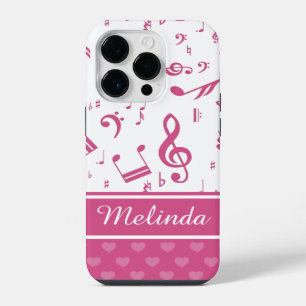 Coque Pour iPhone 14 Pro Notes musicales personnalisées et Coeurs Motif ros