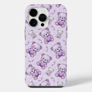 Coque Pour Pour iPhone 14 Pro Max Nounours d'amour violet mignon et motif sans coutu
