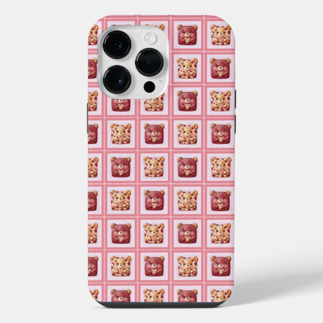 Coque iPhone Nounours Ours en Peluche Patchwork Baies Mignon (Verso)