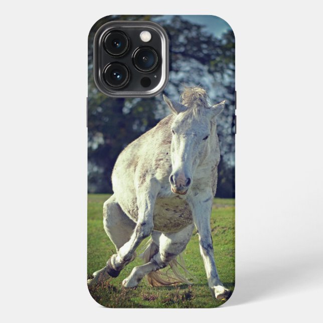 Coque iPhone Nouvelle forêt Poney blanc pose drôle (Verso)