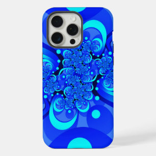 Coque iPhone 15 Pro Max Nuances de bleu Art fractal abstrait moderne