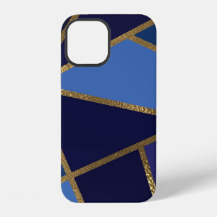 Coque iPhone 12 Nuances de bleu et bronze doré géométrique chic