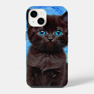 Coque Pour iPhone 14 Nuit étoilée de Van Gogh Chat Noir