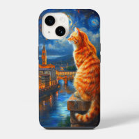 Nuit étoilée sur Florence | Art du chat roux