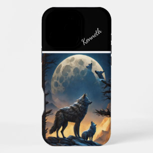 Coque iPhone 16 Pro Max Nuit Lune avec Loup hurlant