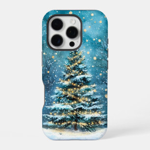 Coque iPhone 16 Pro Nuit silencieuse Arbre de Noël lumineux Forêt bril