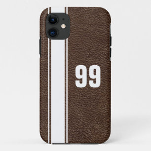Coque iphone numéroté en cuir et blanc