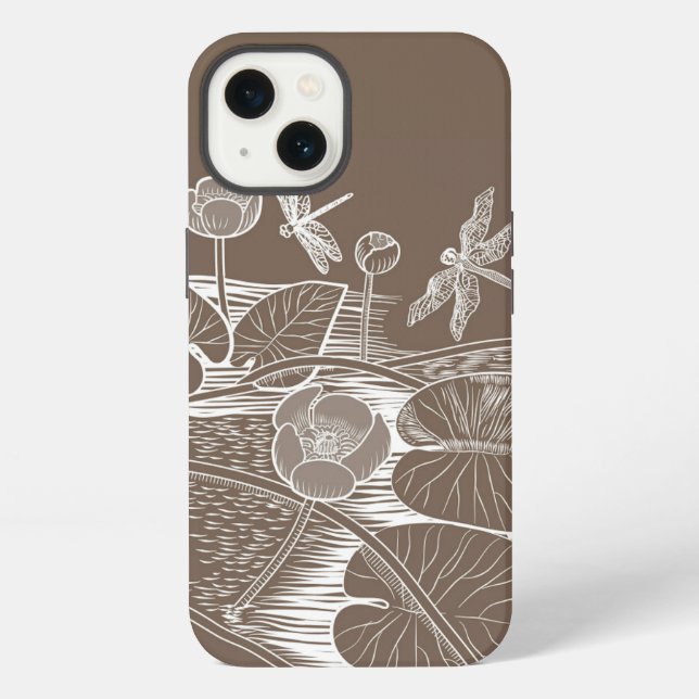 Coque iPhone Nymphéas brun graphique (Verso)