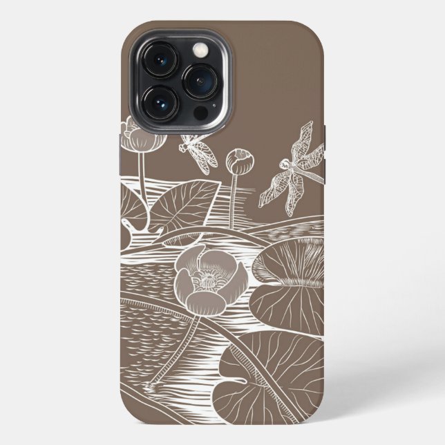 Coque iPhone Nymphéas brun graphique (Verso)