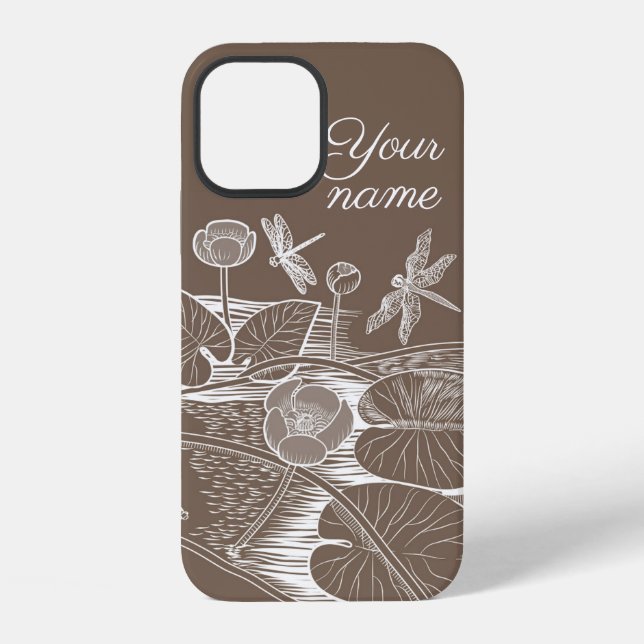 Coque iPhone Nymphéas graphique marron (Verso)
