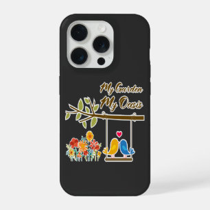 Coque iPhone 15 Pro Oasis de jardin Oiseaux mignons sur balançoire Art