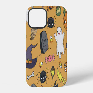 Coque iPhone 12 Objets de doodle d'Halloween en motif transparent
