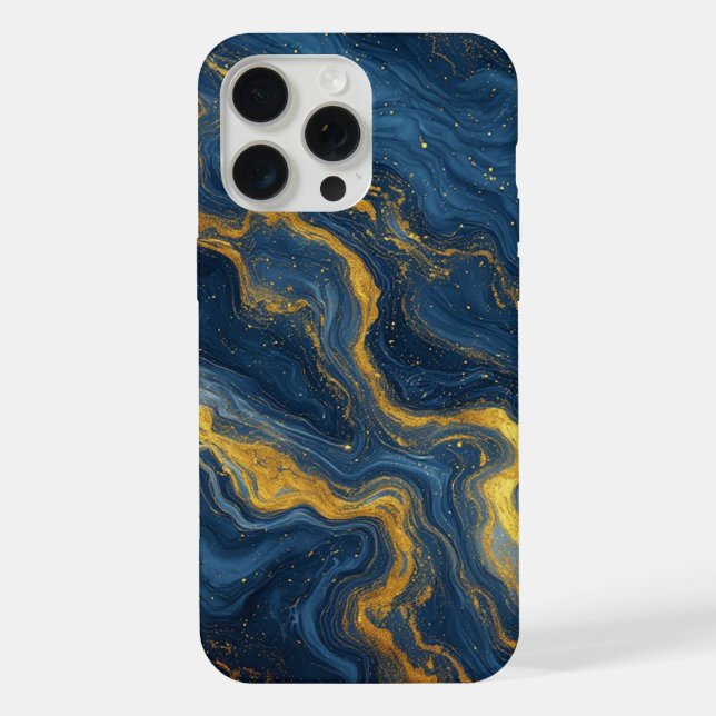 Coque iPhone Ocean Luxe Marbre Flow ✨ Bleu & Or Abstrait  (Verso)