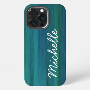 Etui iPhone 13 Pro Océan Turquoise bleu vert et blanc personnalisé No