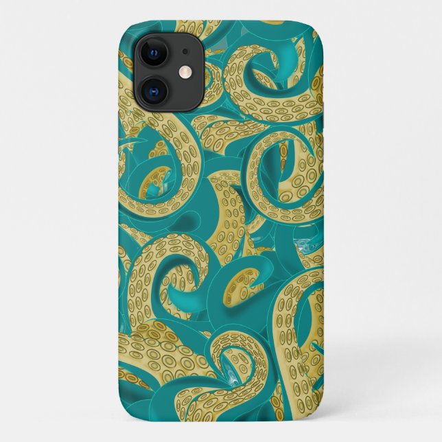 coque iphone Octopus turquoise et Gold (Dos)