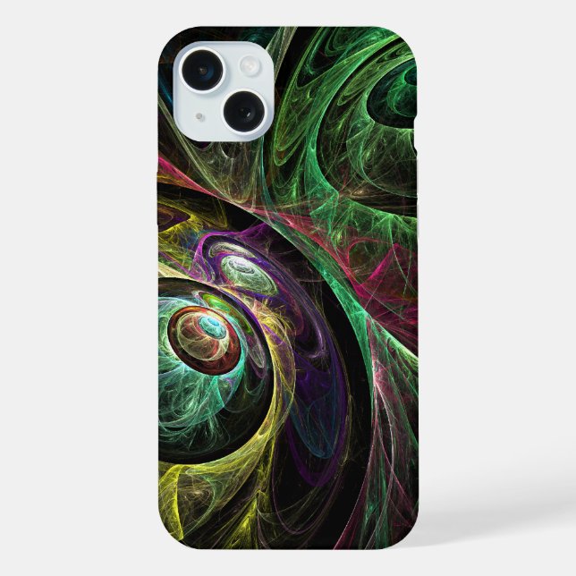 Coque iPhone Œil à œil Art Abstrait Moderne Fractal Vert Or (Verso)