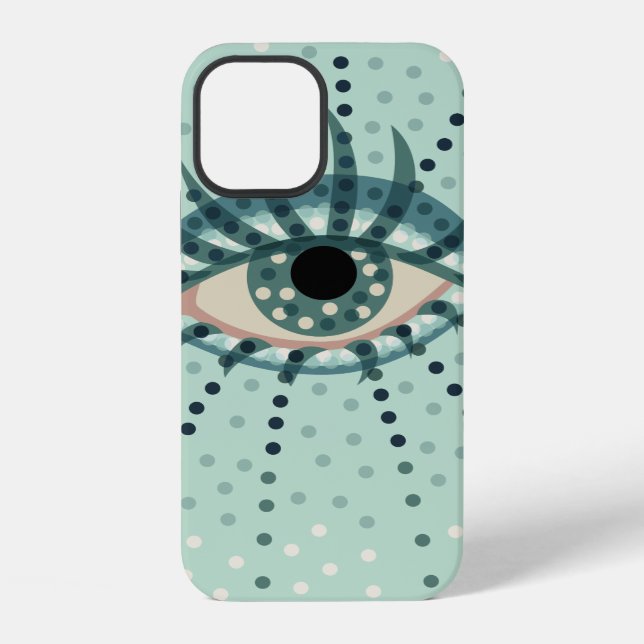 Coque iPhone Oeil bleu étrange avec des points d'art psychédéli (Verso)