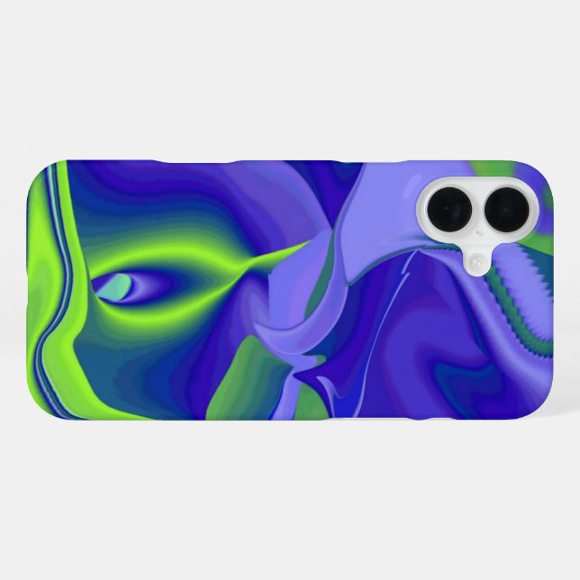 Coque iPhone Oeil mal, 3D Abstrait en vert bleu violet (Verso Horizontal)