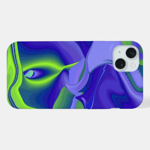 Coque iPhone 15 Plus Oeil mal, 3D Abstrait en vert bleu violet