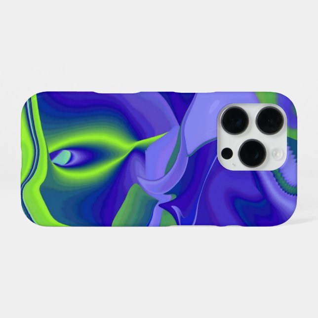 Coque iPhone Oeil mal, 3D Abstrait en vert bleu violet (Verso Horizontal)