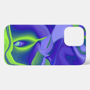Etui iPhone 13 Pro Max Oeil mal, 3D Abstrait en vert bleu violet