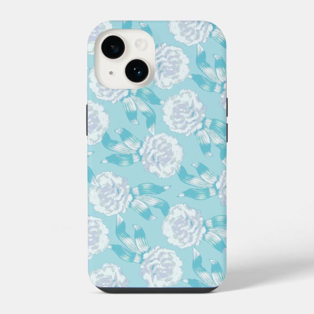 Coque iPhone Œillets dianthus blancs bleu aqua (Verso)
