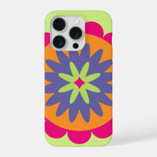 Coque iPhone 15 Pro Œuvre d'art à motif botanique rétro groovy