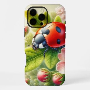 Coque iPhone 16 Pro Max Œuvre d'art coccinelle florale/printanière
