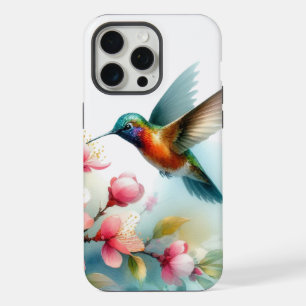 Coque iPhone 15 Pro Max Œuvre d'art colibri florale/printanière
