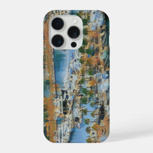 Coque iPhone 15 Pro Œuvre d'art colorée de marina côtière Bateaux de p