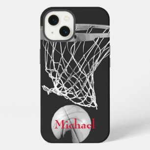 Etui iPhone 13 Œuvre d'art de basketball Votre nom Noir Blanc Rou