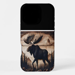 Coque iPhone 16 Pro Max Œuvre d'art en bois de renne
