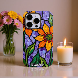Coque iPhone 16 Pro Œuvre d'art en verre florale coloré