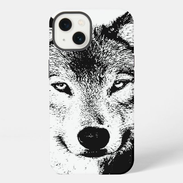 Coque iPhone Oeuvre d'encre blanche noire Wolf (Verso)