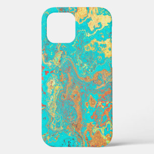 Coque iPhone 12 OEuvre d'or en marbre peint en brosse sèche. ABSTR