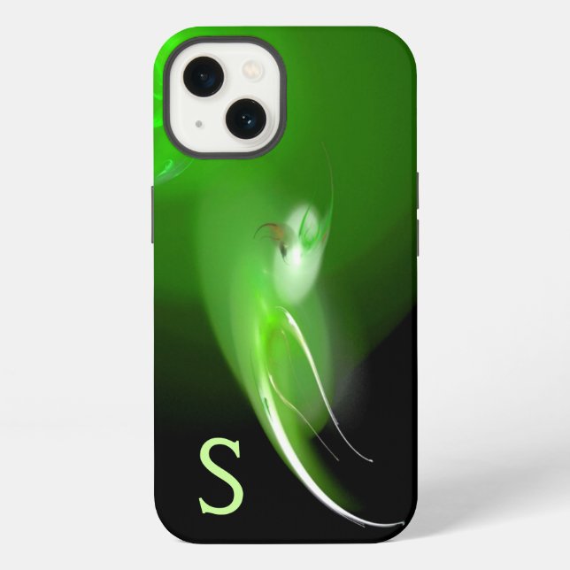 COQUE iPhone OISEAU CLAIR, MONOGRAMME ABSTRAIT VERT NOIR (Verso)