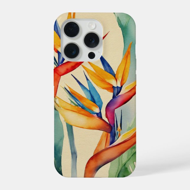 Coque iPhone Oiseau de Paradis Fleur tropicale aquarelle iPhone (Verso)