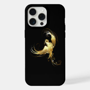 Coque iPhone 15 Pro Max Oiseau d'or sur Arrière - plan noir