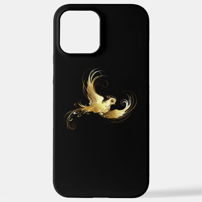 Coque iPhone Oiseau d'or sur Arrière - plan noir (Verso)