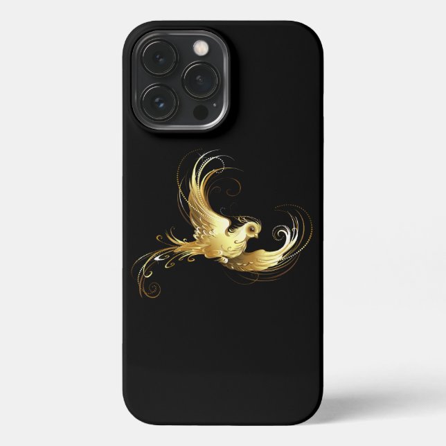 Coque iPhone Oiseau d'or sur Arrière - plan noir (Verso)