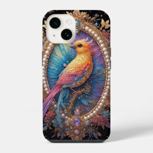 Coque Pour iPhone 14 Oiseau doré dans un cadre décoratif orné