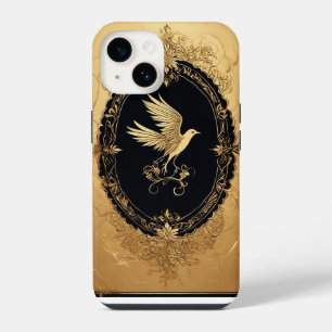 Coque Pour iPhone 14 Oiseau doré élégant dans un cadre ancien orné