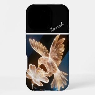 Coque iPhone 16 Pro Max Oiseau doré et fleur