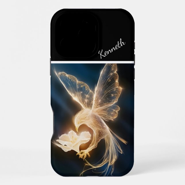 Coque iPhone Oiseau doré et floraison (Verso)