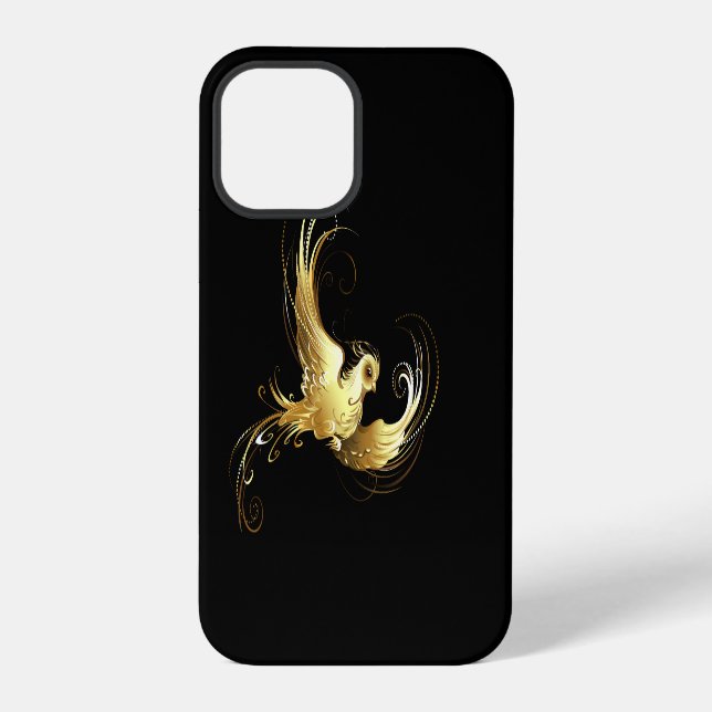 Coque iPhone Oiseau doré sur fond noir (Verso)