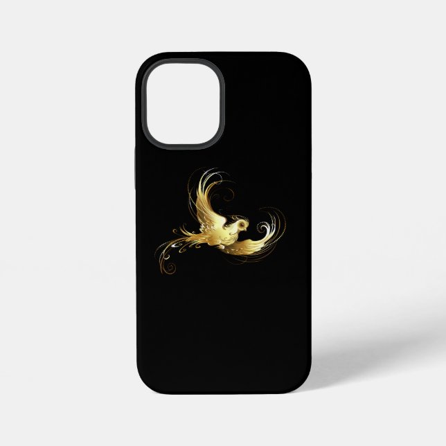 Coque iPhone Oiseau doré sur fond noir (Verso)